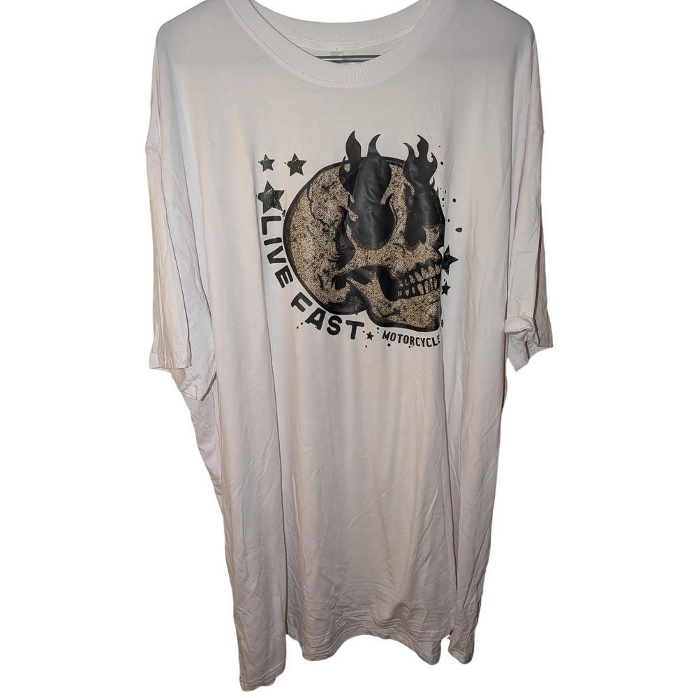 Royal Apparel Mens 3XL White Live Fast Motorcycle Skull Graphic T-Shirt Tee